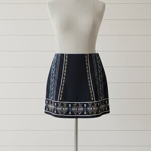 Abercrombie & Fitch Faux Suede Mini Skirt Y2K Black Embroidered Aztec Small 4